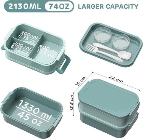 Lunch BOX 3 częściowy - Pojemnik na posiłki 2130 ml duży - Pudełko na drugie śniadanie - Oliwkowe Lunch BOX 3 częściowy - Pojemnik na posiłki 2130 ml duży - Pudełko na drugie śniadanie - Oliwkowe
