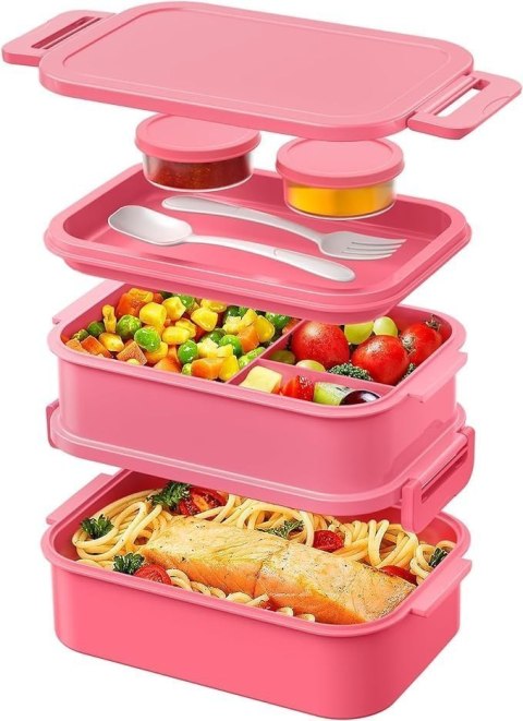Lunch BOX 3 częściowy - Pojemnik na posiłki 2130 ml duży - Pudełko na drugie śniadanie - Różowe Lunch BOX 3 częściowy - Pojemnik na posiłki 2130 ml duży - Pudełko na drugie śniadanie - Różowe