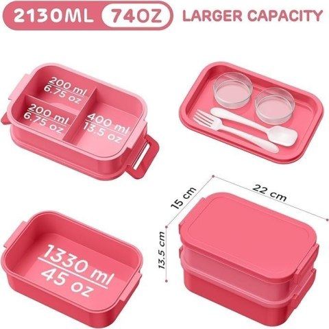 Lunch BOX 3 częściowy - Pojemnik na posiłki 2130 ml duży - Pudełko na drugie śniadanie - Różowe Lunch BOX 3 częściowy - Pojemnik na posiłki 2130 ml duży - Pudełko na drugie śniadanie - Różowe