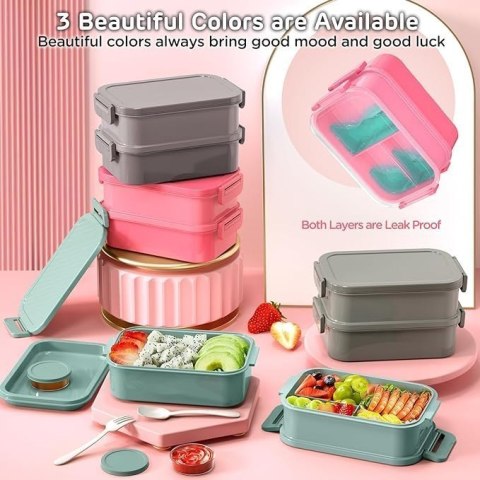 Lunch BOX 3 częściowy - Pojemnik na posiłki 2130 ml duży - Pudełko na drugie śniadanie - Różowe Lunch BOX 3 częściowy - Pojemnik na posiłki 2130 ml duży - Pudełko na drugie śniadanie - Różowe
