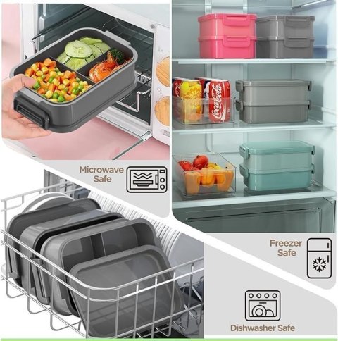 Lunch BOX 3 częściowy - Pojemnik na posiłki 2130 ml duży - Pudełko na drugie śniadanie - Szare Lunch BOX 3 częściowy - Pojemnik na posiłki 2130 ml duży - Pudełko na drugie śniadanie - Szare
