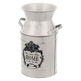 Wazon rustykalny HOME 10x19 cm, metalowa beczułka w stylu vintage, szary z efektem postarzanego metalu.