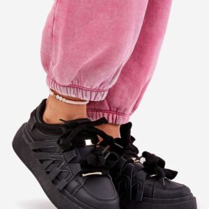 Black Platform Sneakers KELLY Women’s Geometric Gold Accent Low-Top EU 36–40