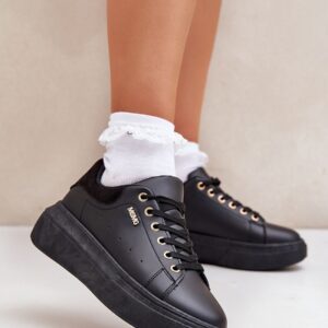 Black Platform Sneakers INSINGO Women’s Gold Eyelets Minimalist Low-Top EU 36–40
