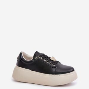Black Platform Sneakers FARISA Women’s Gold Butterfly Accent Low-Top EU 36–40