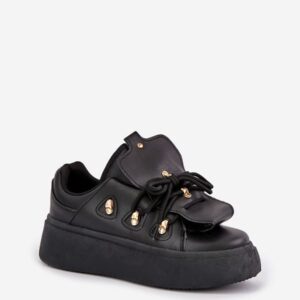 Black Platform Sneakers VIOLETTA Women’s Wide Tongue Gold Detail Low-Top EU 36–40