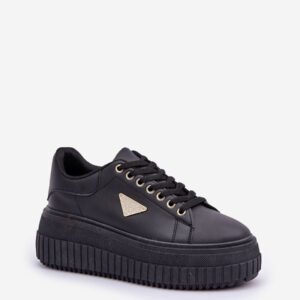 Black Platform Sneakers SANDRA Women’s All-Black Gold Detail Low-Top EU 36–40