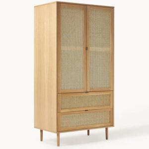 2-Door Wardrobe DEQ21WES88029-167572 – Oak Veneer, Light Natural Wood, Viennese Cane Panels